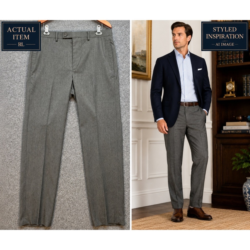 Lauren Ralph Lauren Dress Pants Mens 34x32 Grey Flat Front Stretch EUC Prep